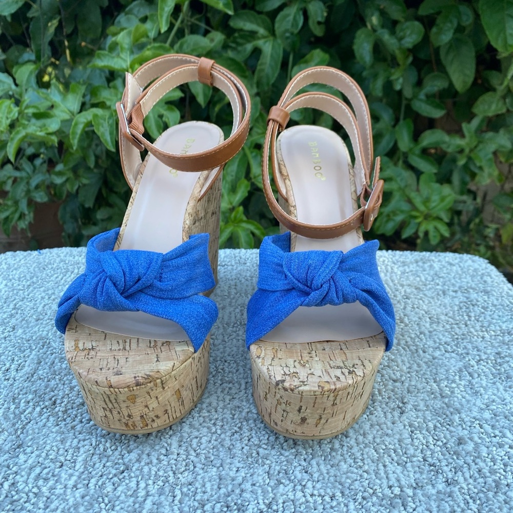 Denim wedge platform
